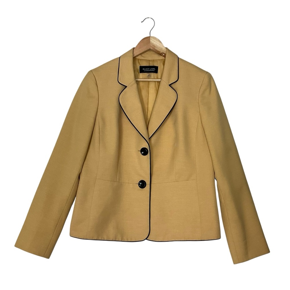 BLACK LABEL EVAN-PICONE sz 10 Blazer Lined Black Trim & Buttons Mustard Yellow